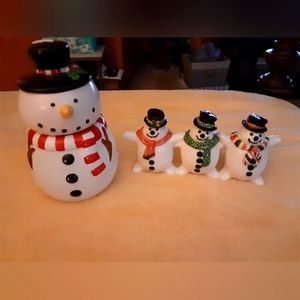 Xmas snowman candy jar and additional Figurine